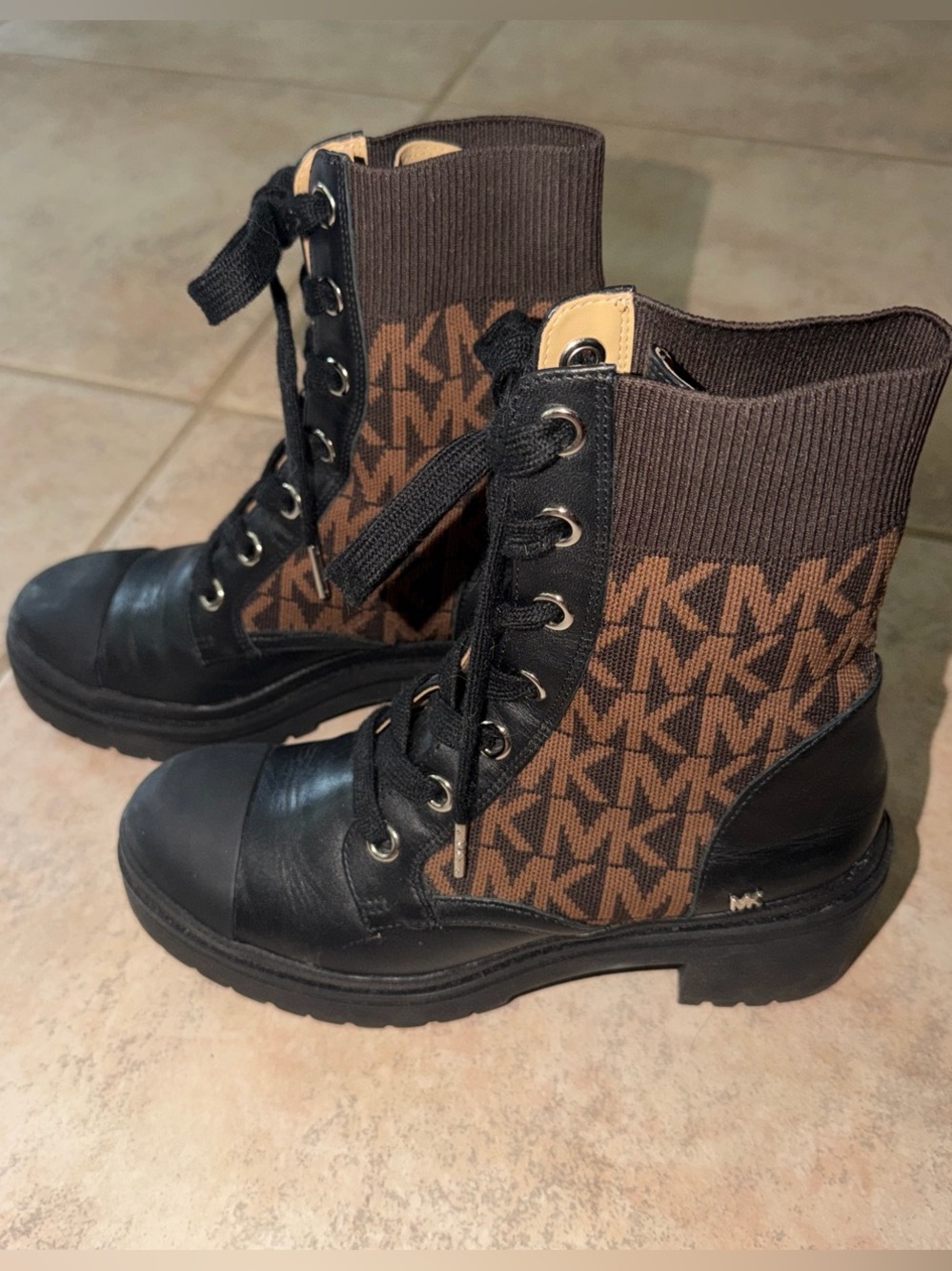 Michael Kors Brown & Black MK Monogram Combat Boots